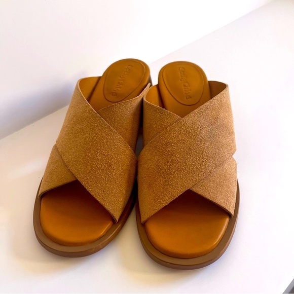 SeeByChole Liana Nude Brown Suede Women's 6 Mules Sandals Block Heel Crisscross - Picture 3 of 7